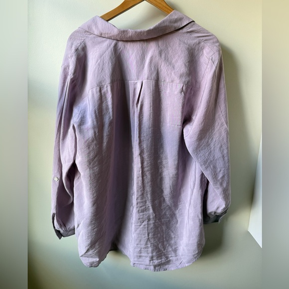 J JILL Lilac Purple Split V Neck Modal Roll Tab Popover Blouse Tunic‎ Baggy XL - Picture 2 of 5